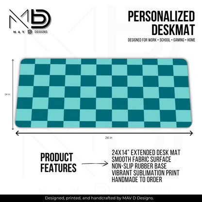 Personalized Deskmat | Teal Checkered | Custom Name | Custom Design