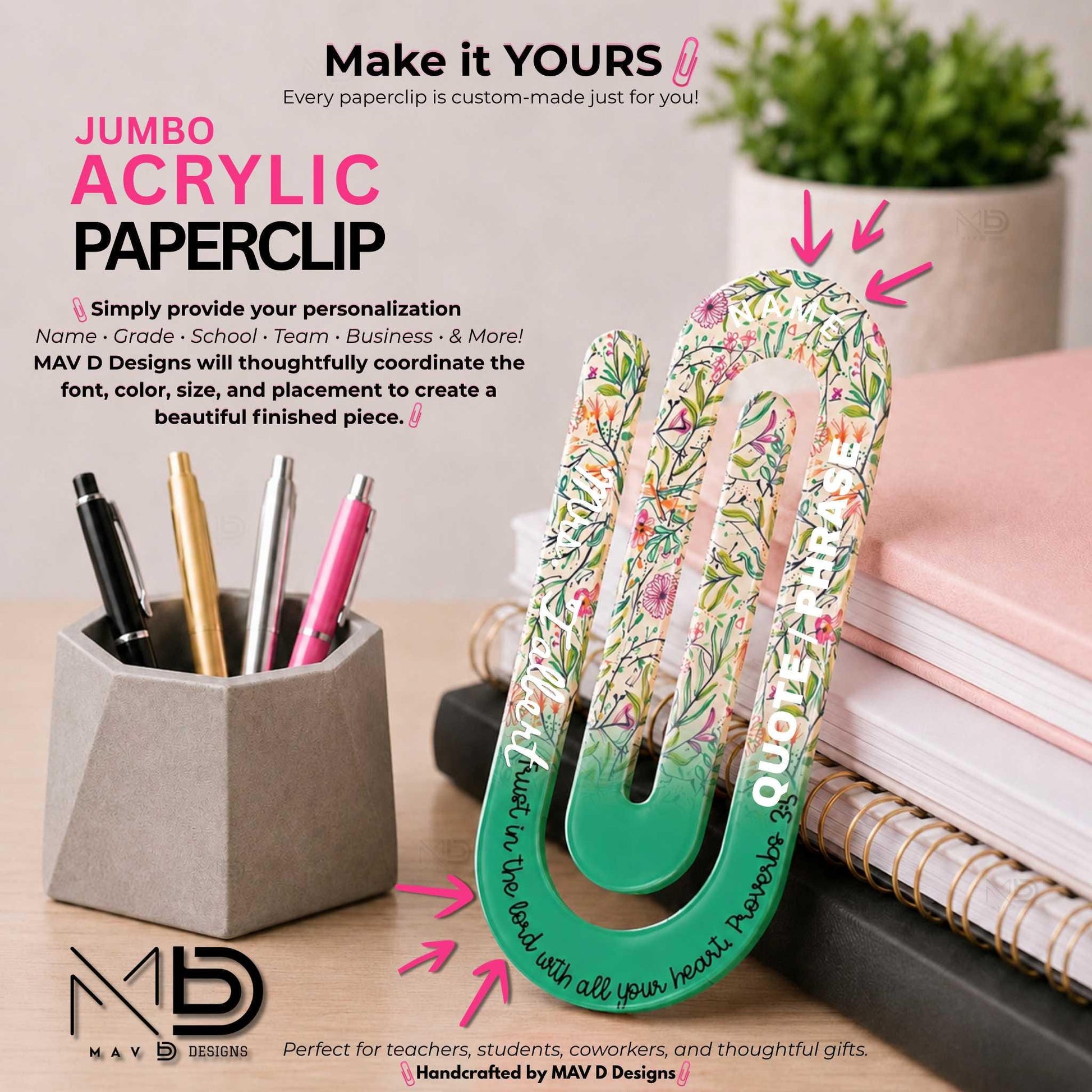 Jumbo Paperclip | Floral Bible Verse | Christian Designs