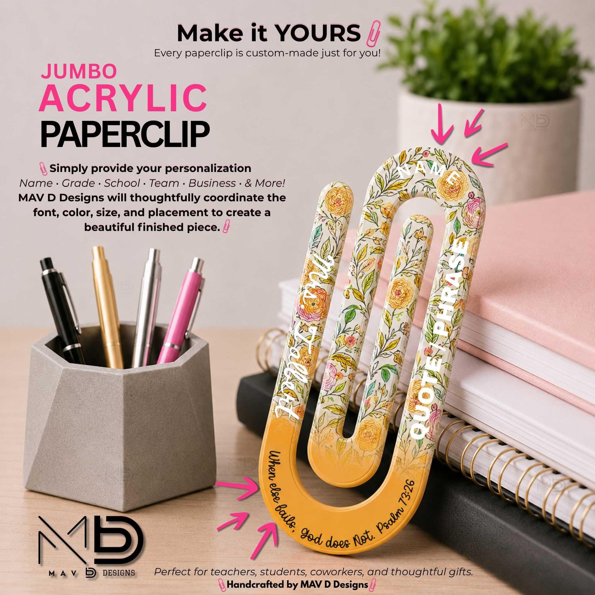 Jumbo Paperclip | Floral Bible Verse | Christian Designs