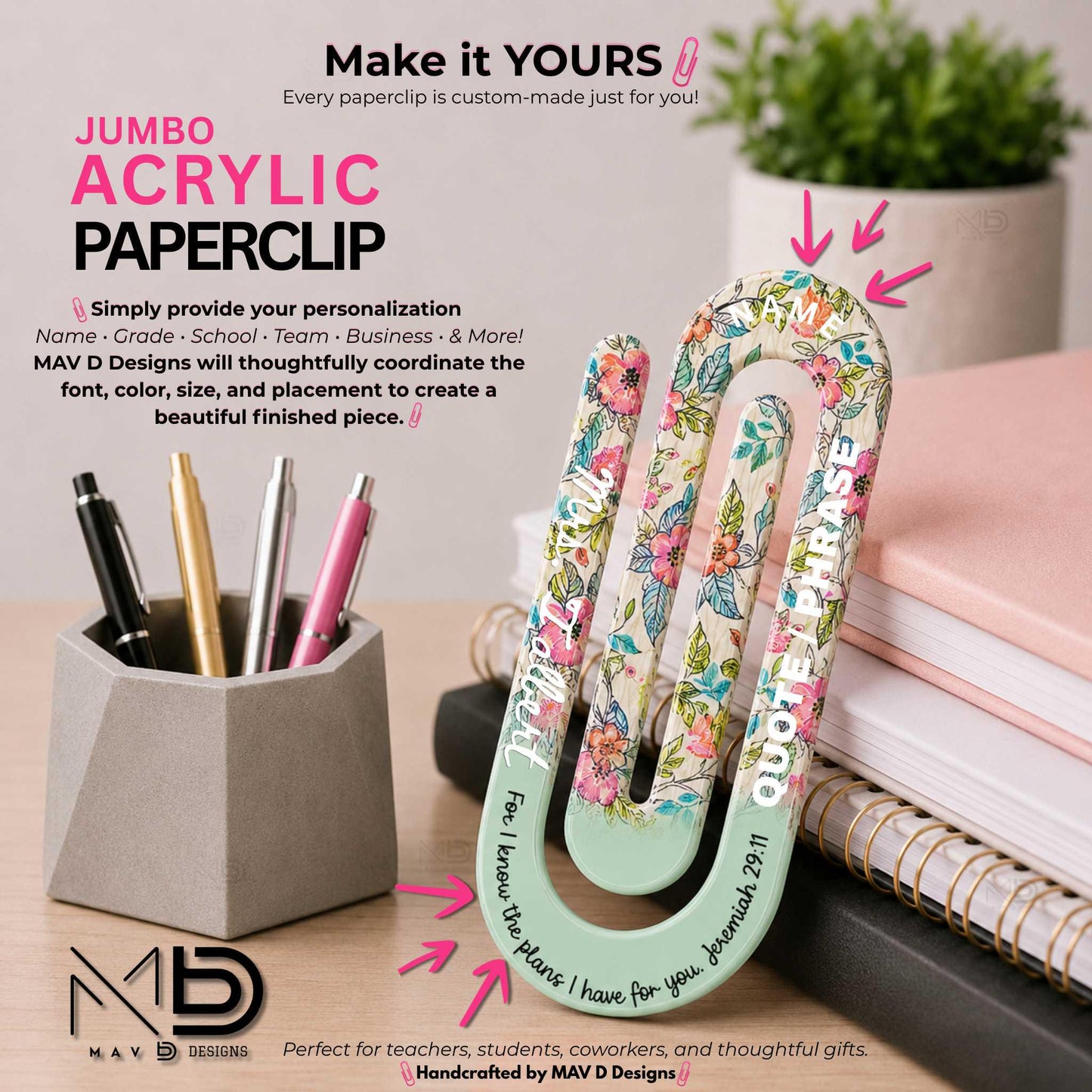 Jumbo Paperclip | Floral Bible Verse | Christian Designs