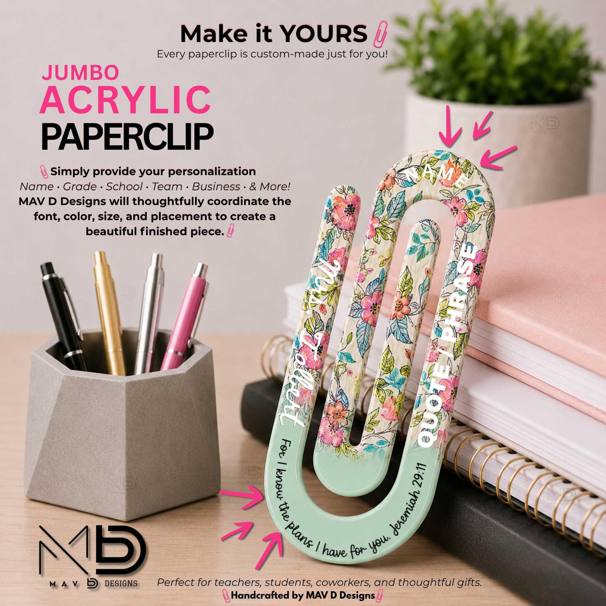 Jumbo Paperclip | Floral Bible Verse | Christian Designs