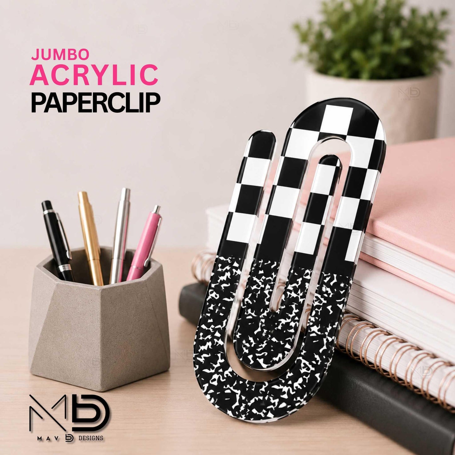 Personalized Jumbo Paperclip - Checkered Composition