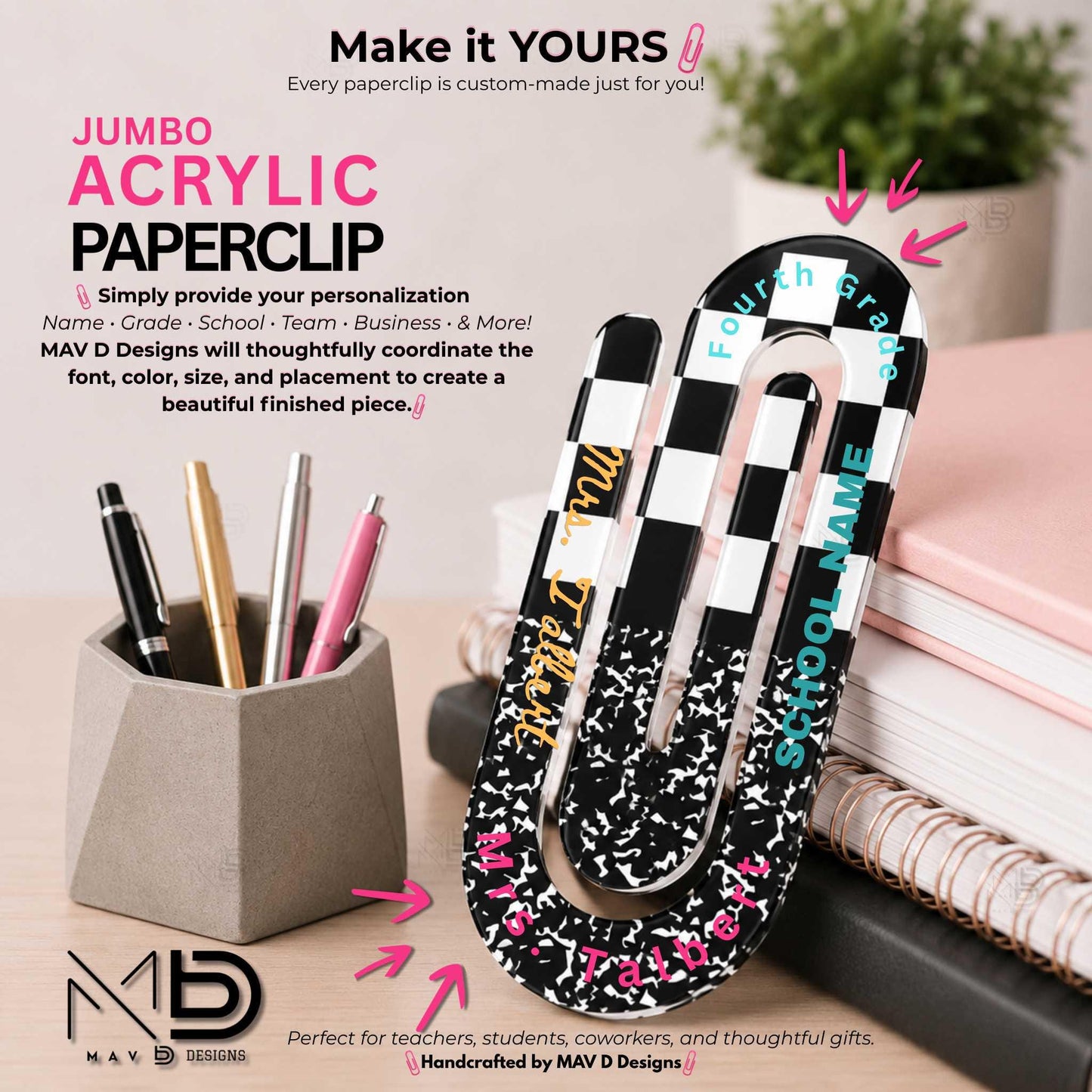 Personalized Jumbo Paperclip | Checkered Composition