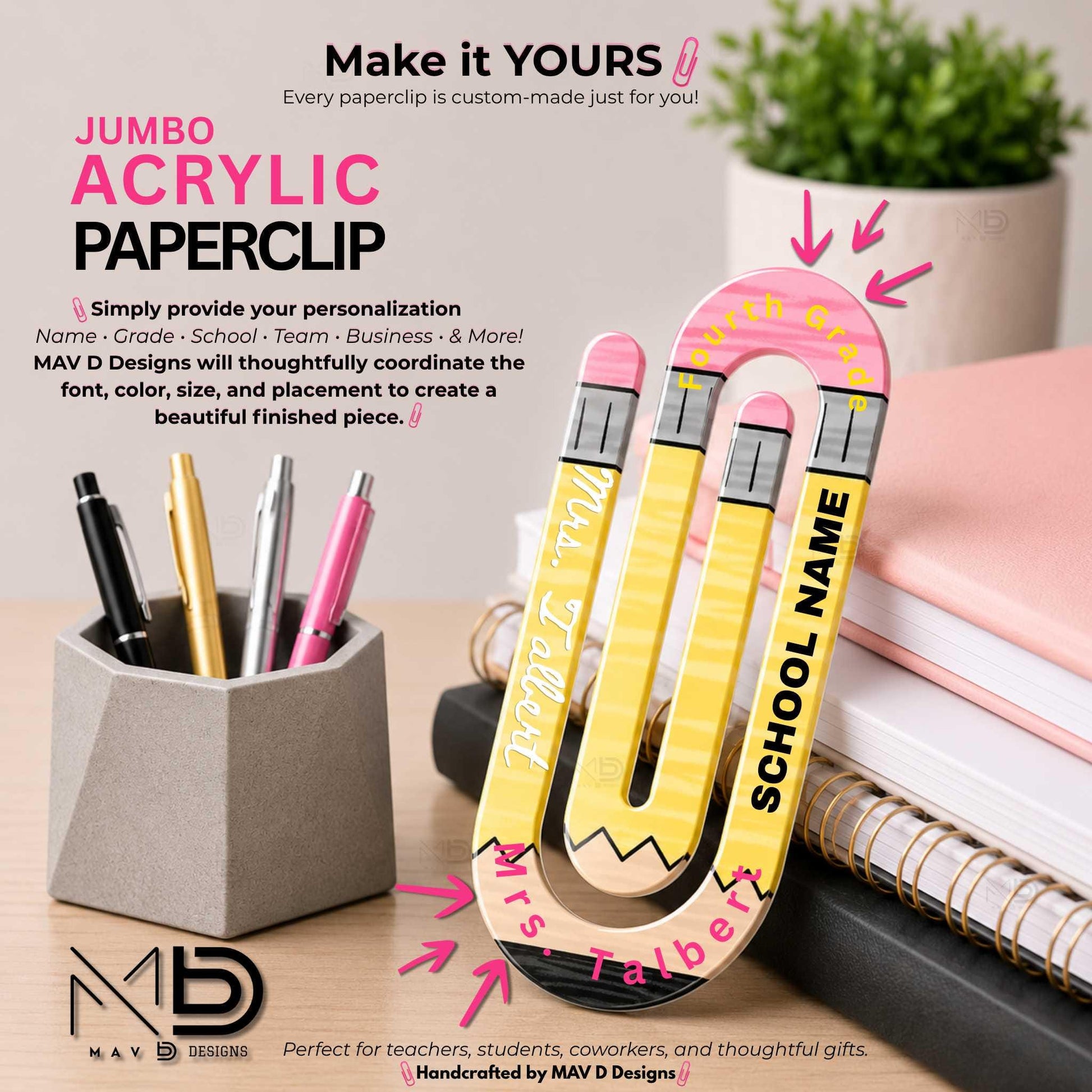 Personalized Jumbo Paperclip | Doodle Pencil
