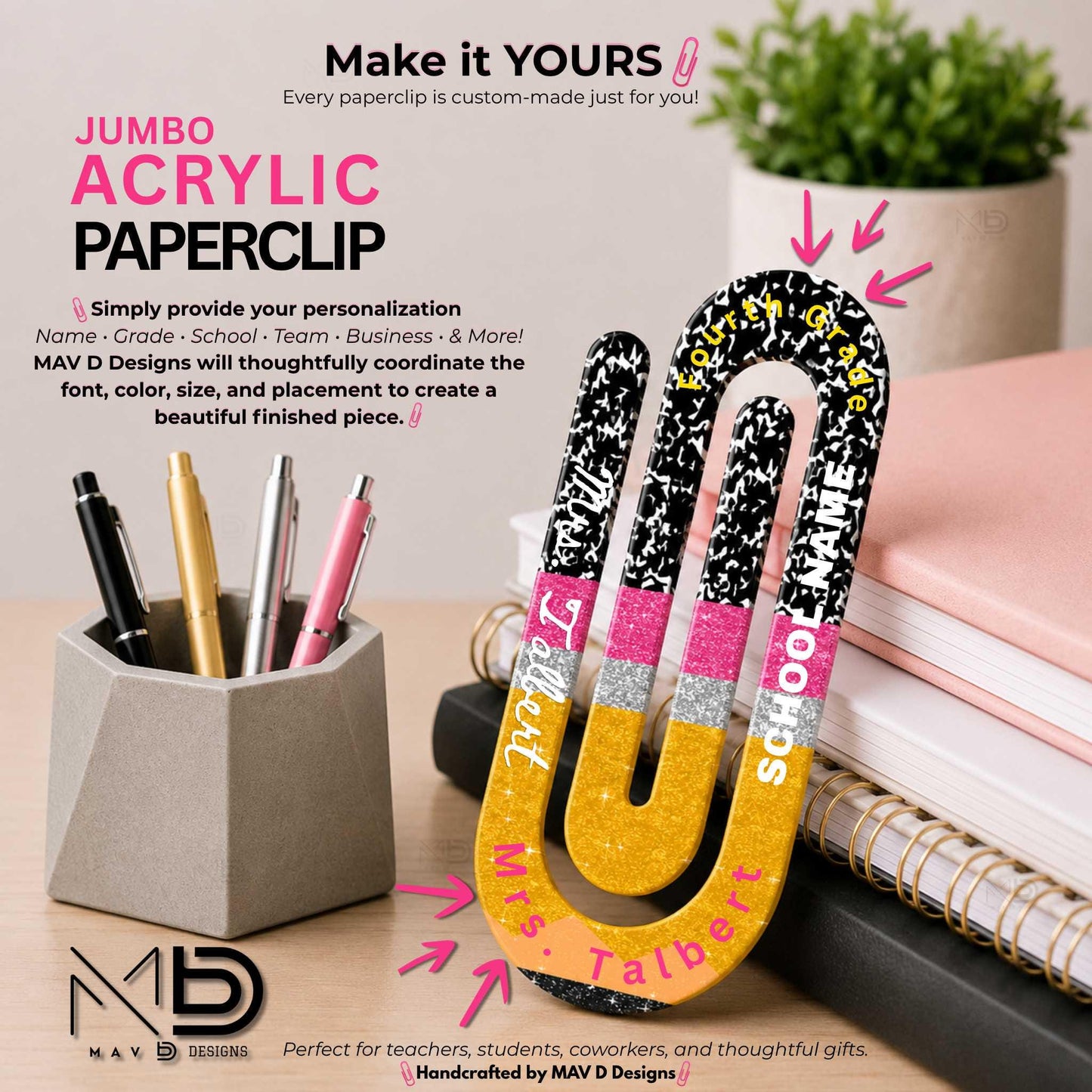 Personalized Jumbo Paperclip | Composition Pencil