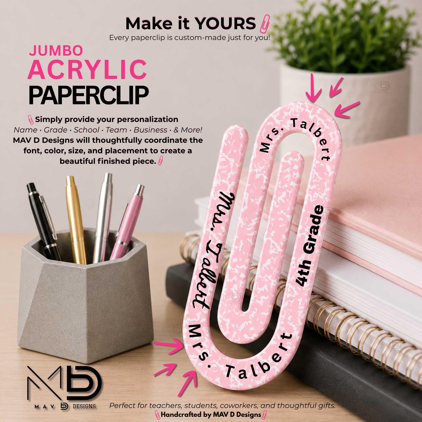 Personalized Jumbo Paperclip | Composition Notebook | {Various Color Options}