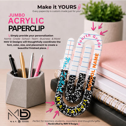 Personalized Jumbo Paperclip | Composition Book Paper