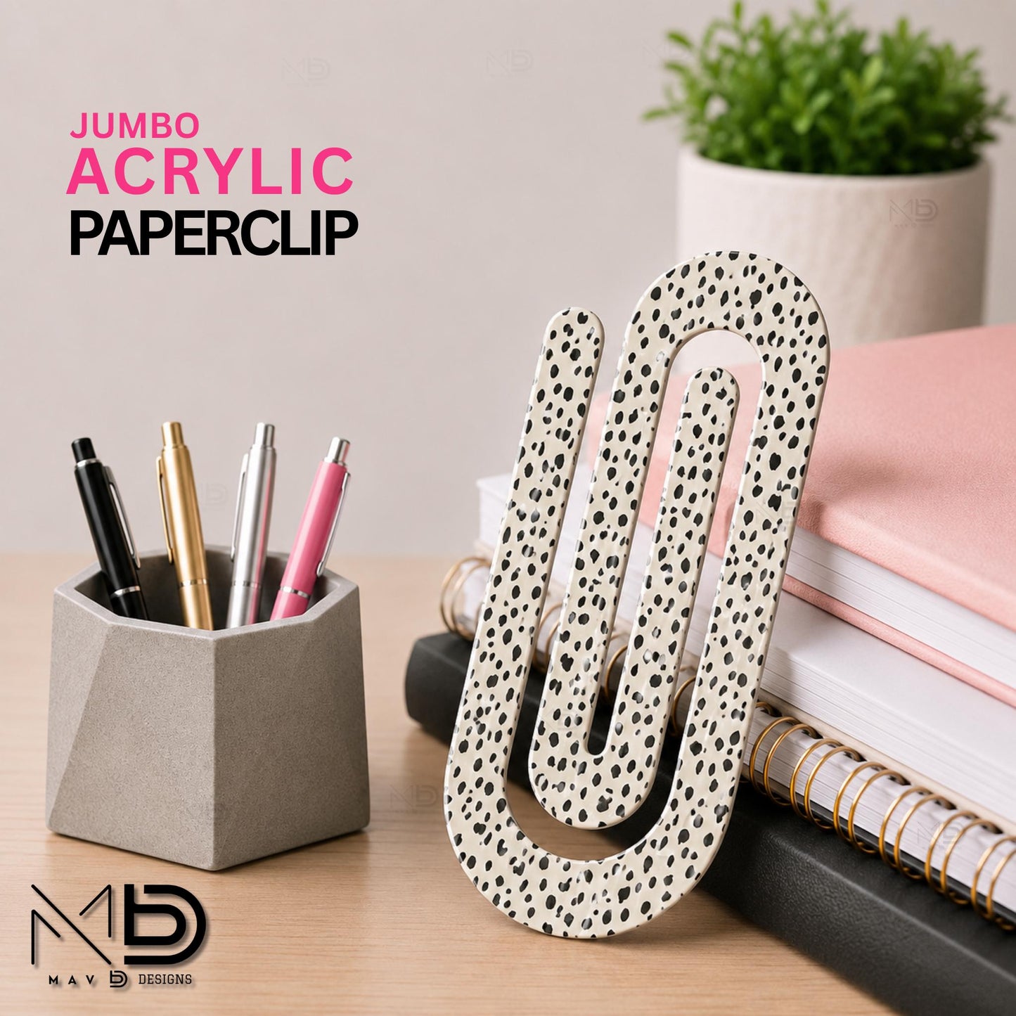 Personalized Jumbo Paperclip | Mini Dalmatian Print | Black & White