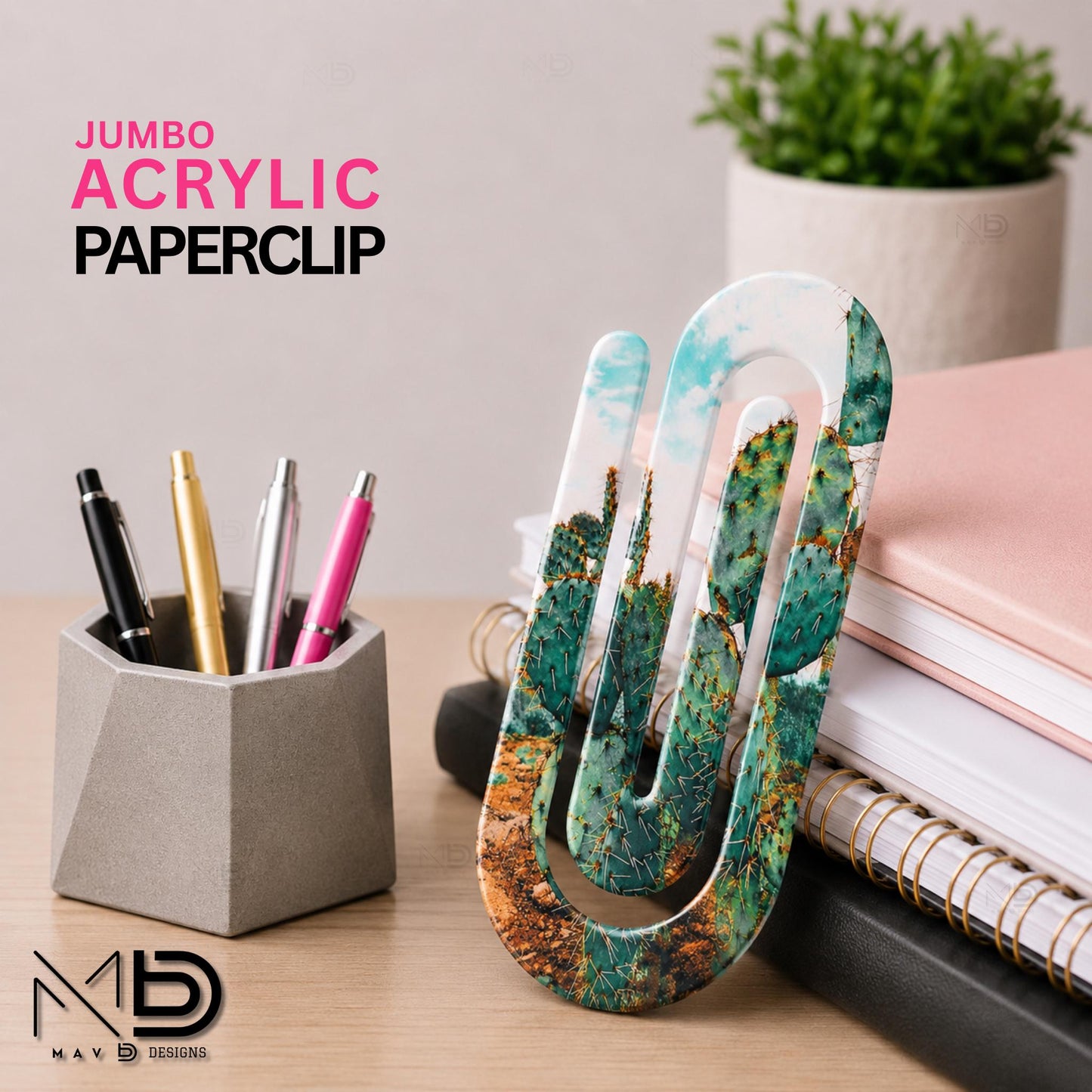 Personalized Jumbo Paperclip | Teal Cactus Print | Photography Prints
