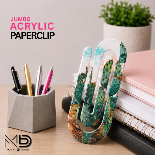 Personalized Jumbo Paperclip | Teal Cactus Print | Photography Prints