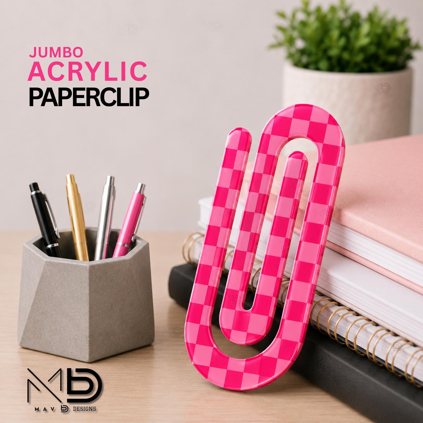 Personalized Jumbo Paperclip | Checkered Patterns | {Many Color Options}