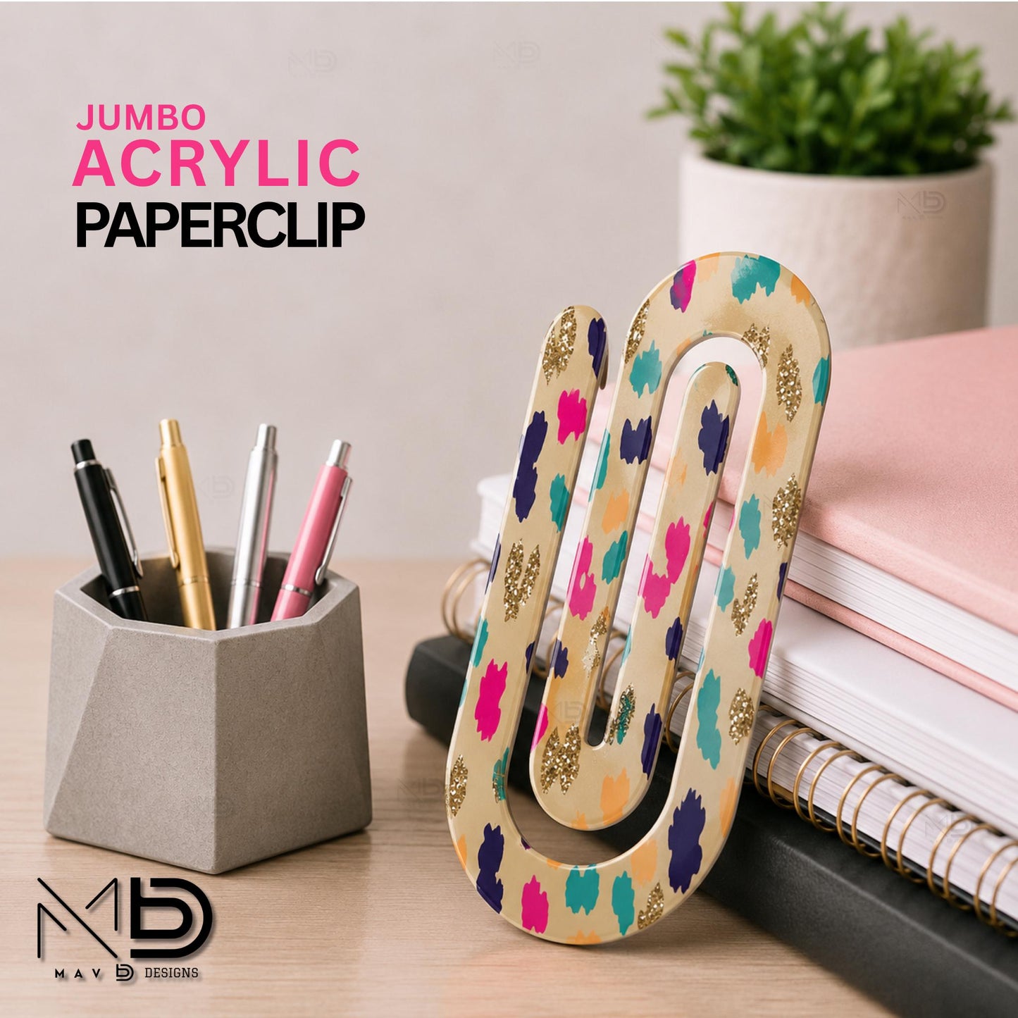 Personalized Jumbo Paperclip | Brush Strokes • Leopard Print | Sparkly Animal Prints