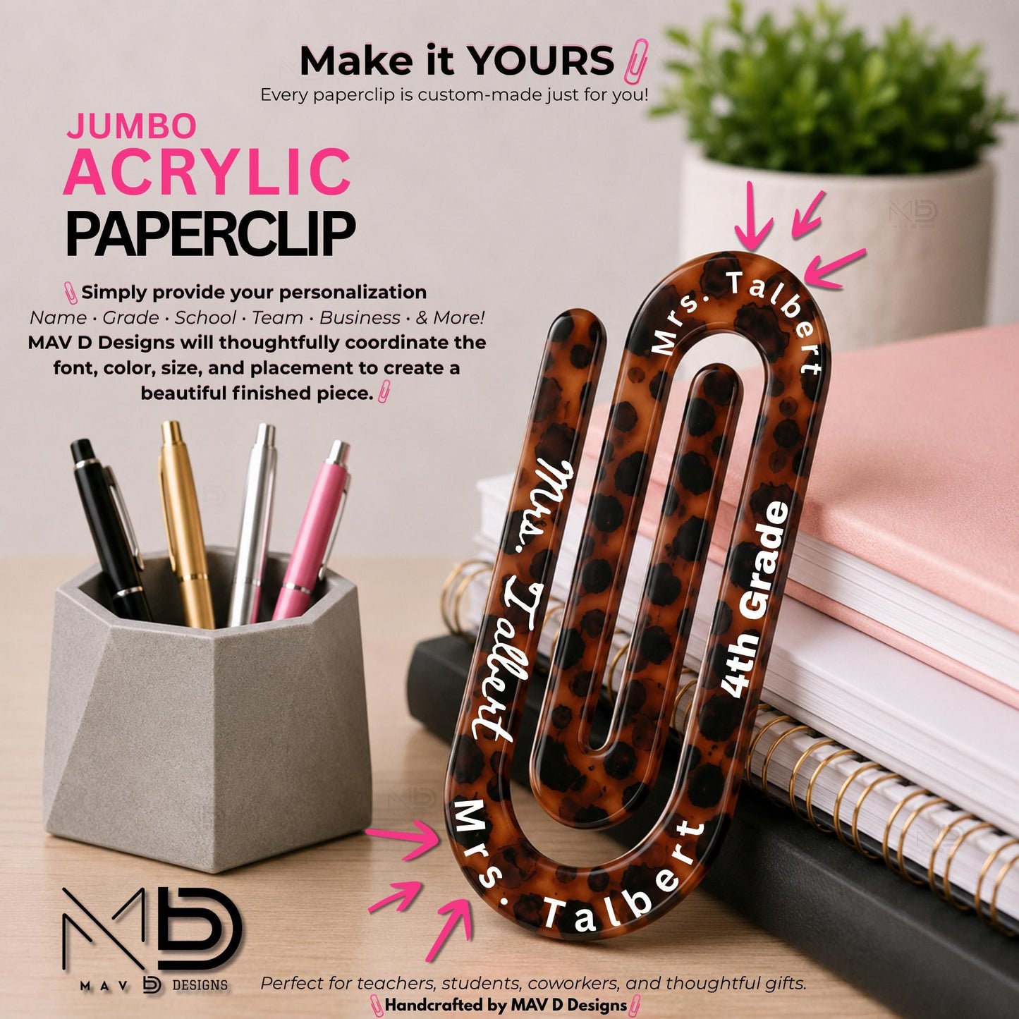Personalized Jumbo Paperclip | Tortoise Shell • Leopard Print