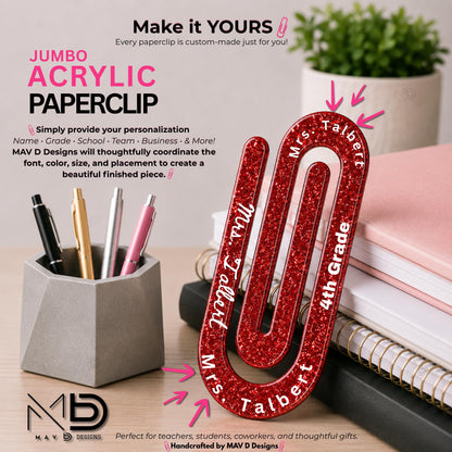 Personalized Jumbo Paperclip | Red Sparkle