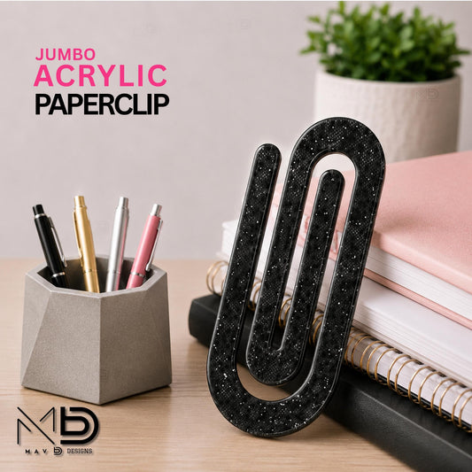 Personalized Jumbo Paperclip | Black Chic Leopard Shimmer | Matte Black