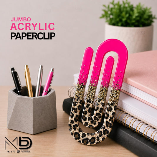 Personalized Jumbo Paperclip | Black • Cheetah Print • Pink Sparkles  | Chic Prints