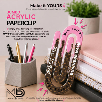 Personalized Jumbo Paperclip | Pink • Brown • L • V Drip | Chic Prints