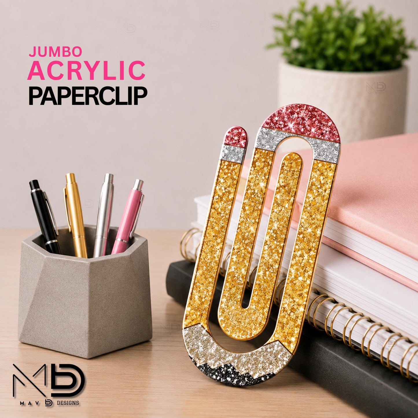 Personalized Jumbo Paperclip | Sparkly Pencil