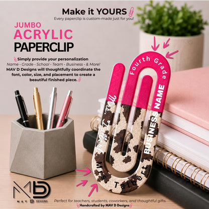 Personalized Jumbo Paperclip | Hot Pink • Cow Print  | Chic Prints