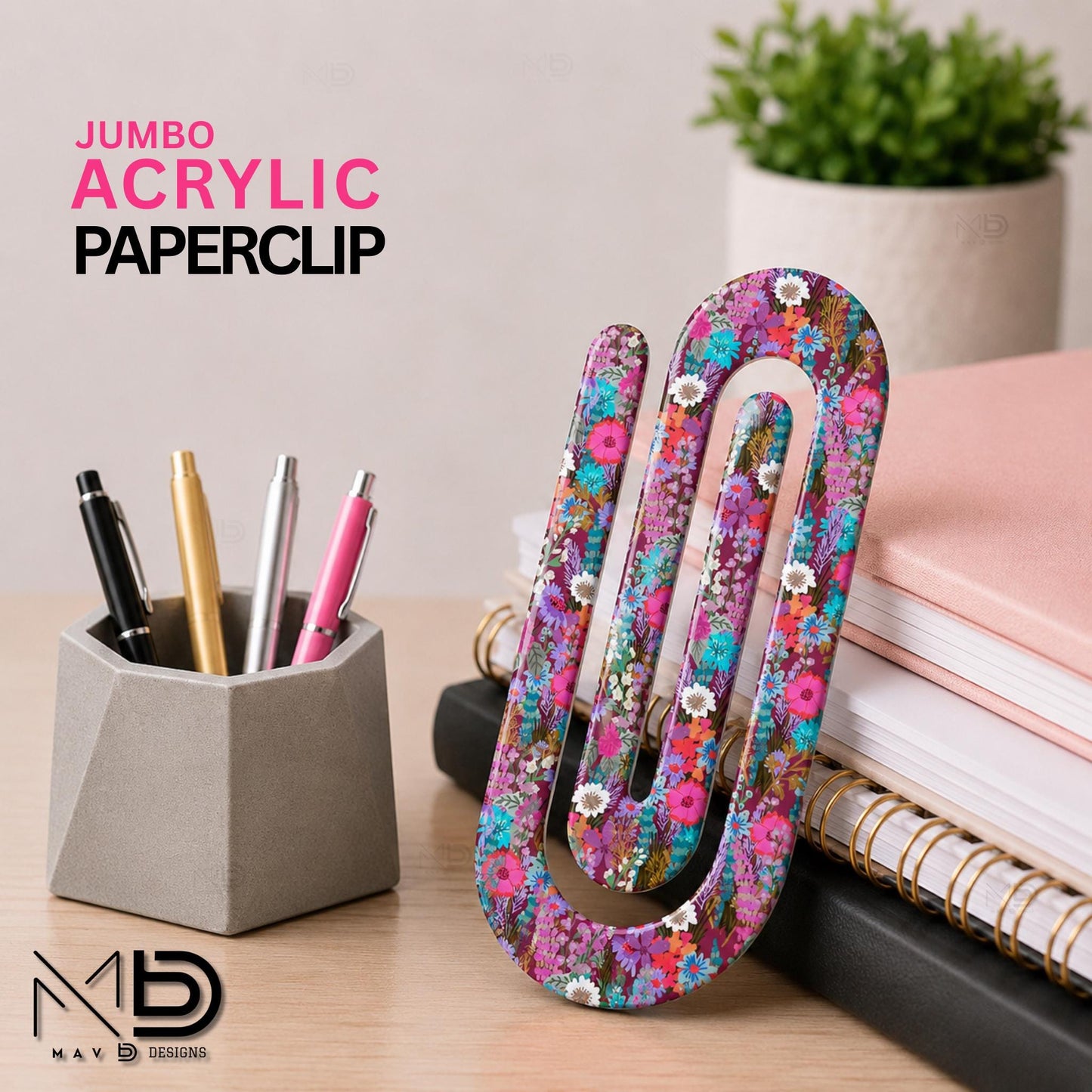 Personalized Jumbo Paperclip | Colorful Daisies  | Floral Prints
