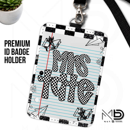 Personalized ID Badge Holder | Black Checkered Paper Doodles