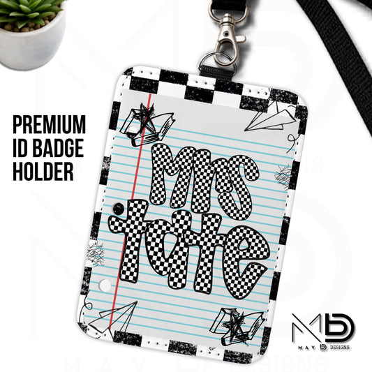 Personalized ID Badge Holder | Black Checkered Paper Doodles