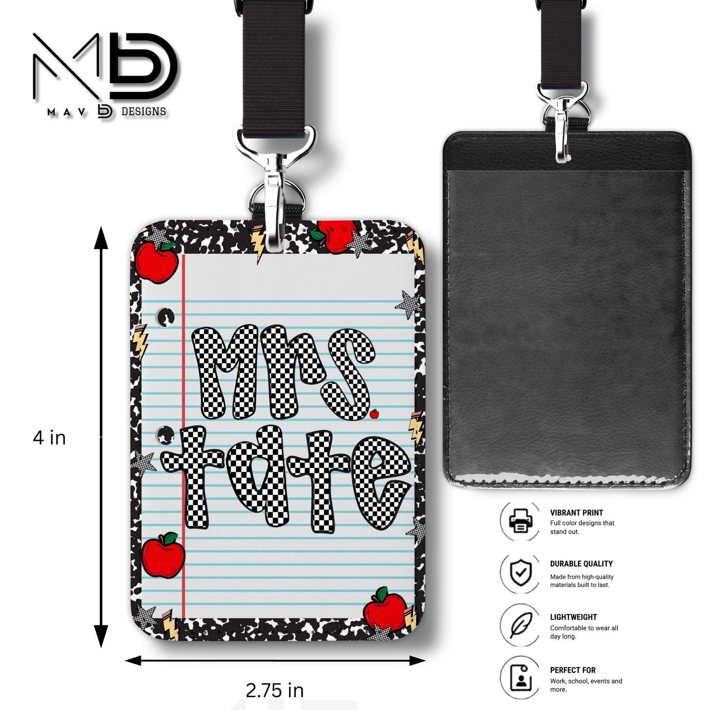 Personalized ID Badge Holder | Composition Checkered Paper Apples