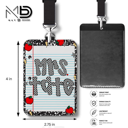 Personalized ID Badge Holder | Composition Checkered Paper Apples
