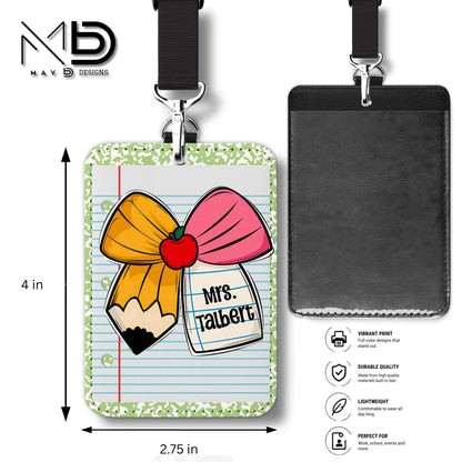 Personalized ID Badge Holder | Cutie Bow • Light Green Composition • Paper | Custom Name