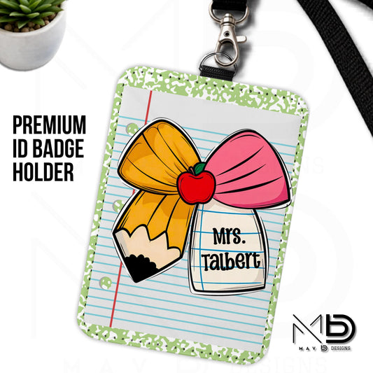 Personalized ID Badge Holder | Cutie Bow • Light Green Composition • Paper | Custom Name