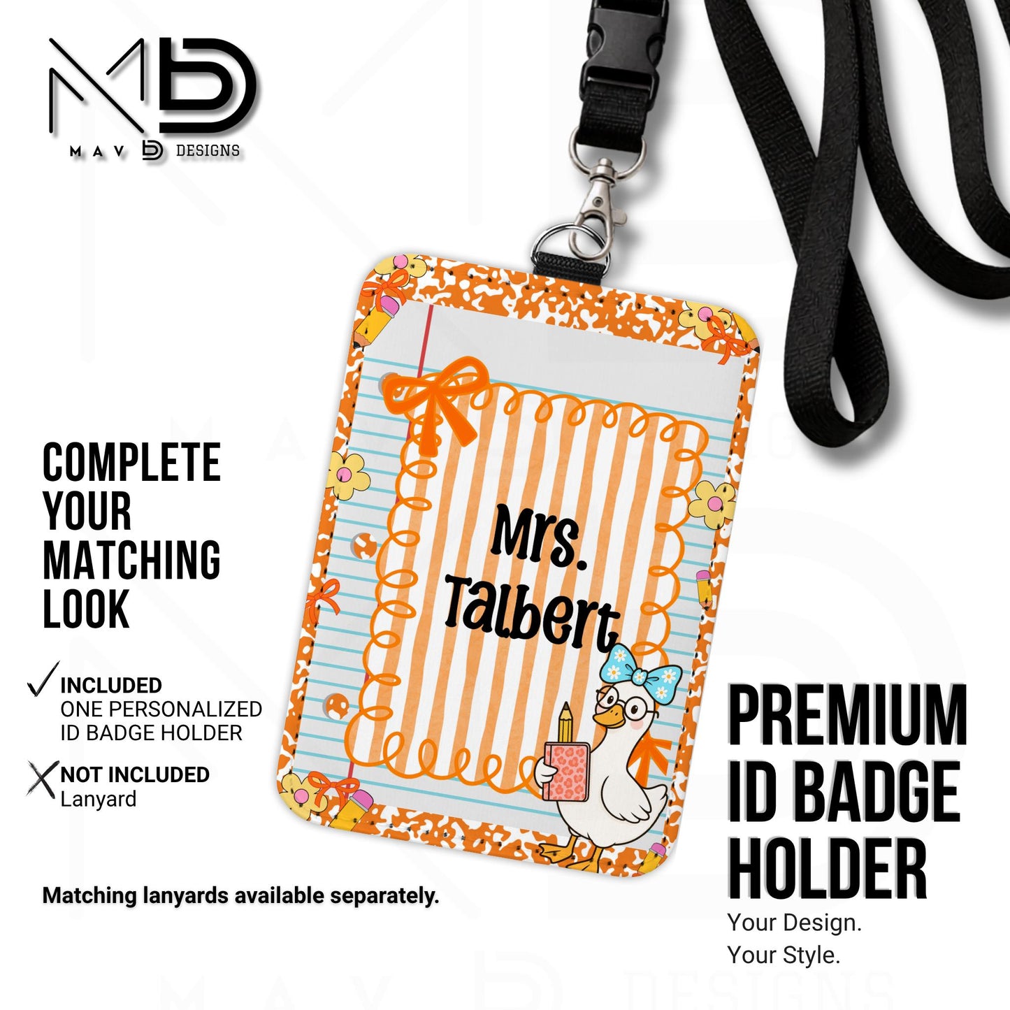 Personalized ID Badge Holder | Orange Composition Paper Orange Stripes Goosey