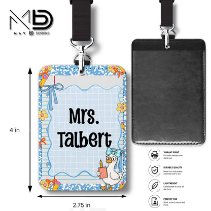 Personalized ID Badge Holder | Blue Composition Paper Blue Doodle Goosey | Custom Name