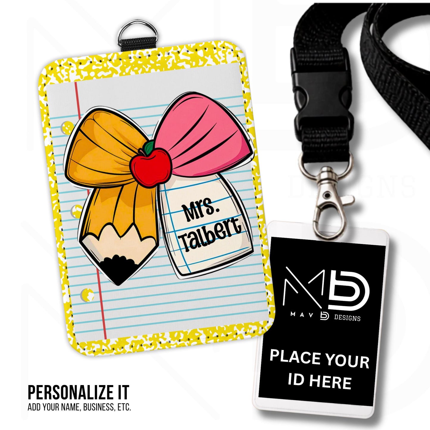 Personalized ID Badge Holder | Cutie Bow • Yellow Composition • Paper | Custom Name