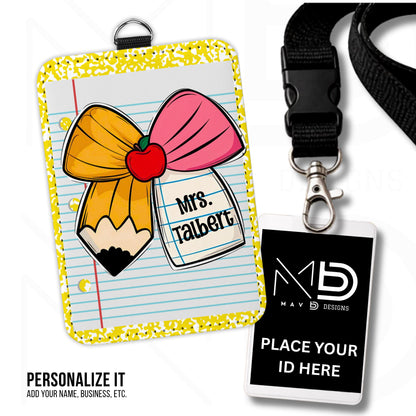 Personalized ID Badge Holder | Cutie Bow • Yellow Composition • Paper | Custom Name