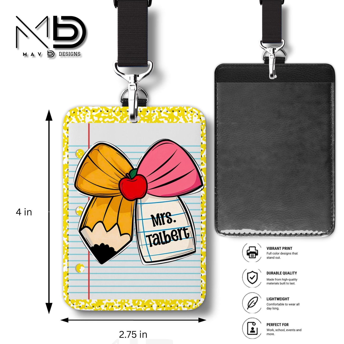 Personalized ID Badge Holder | Cutie Bow • Yellow Composition • Paper | Custom Name