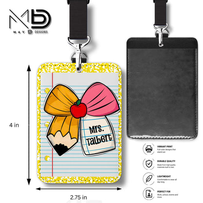 Personalized ID Badge Holder | Cutie Bow • Yellow Composition • Paper | Custom Name