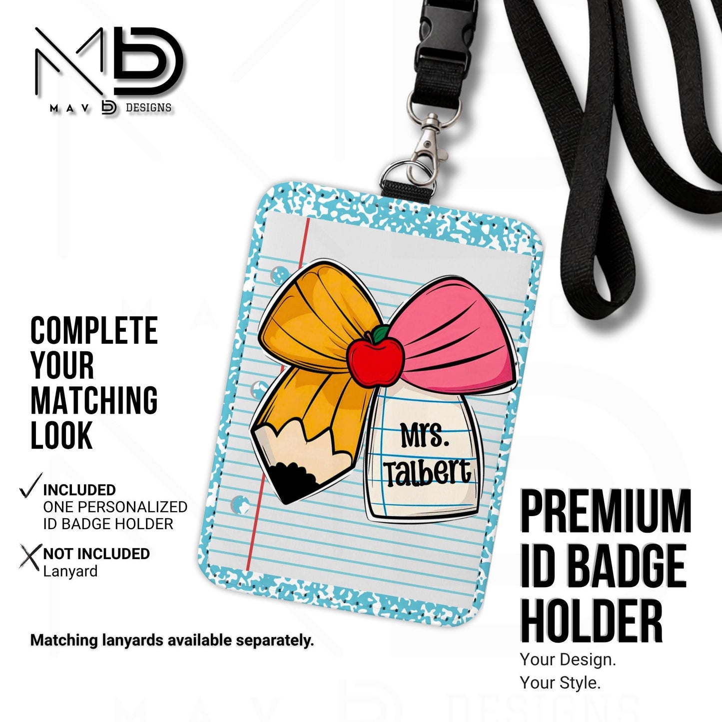 Personalized ID Badge Holder | Cutie Bow • Light Blue Composition • Paper | Custom Name