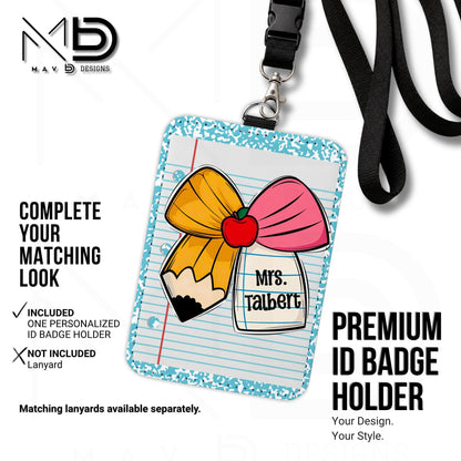 Personalized ID Badge Holder | Cutie Bow • Light Blue Composition • Paper | Custom Name