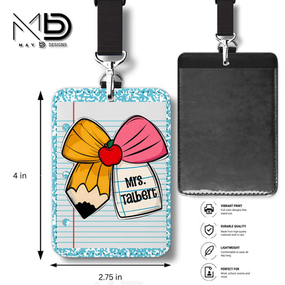 Personalized ID Badge Holder | Cutie Bow • Light Blue Composition • Paper | Custom Name