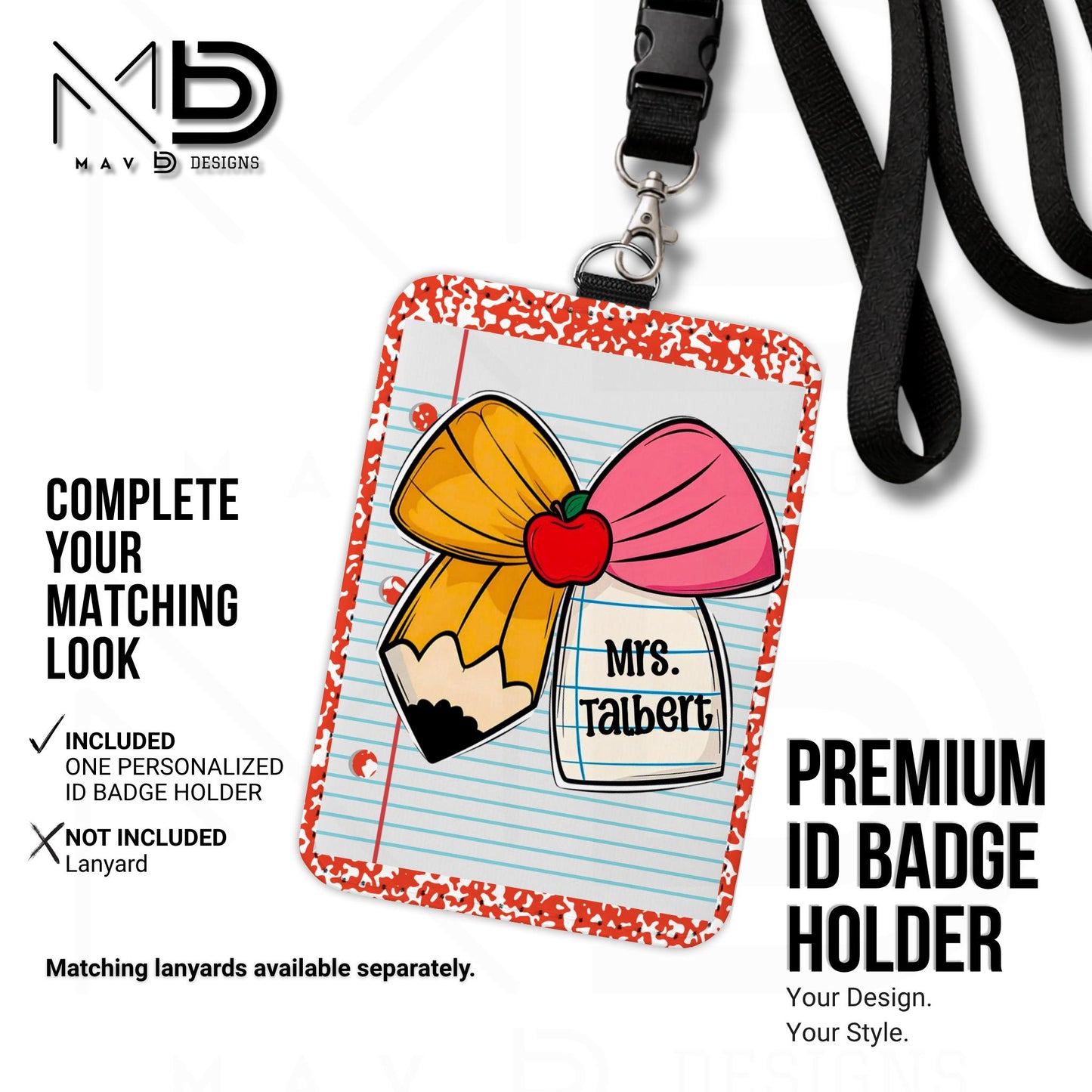 Personalized ID Badge Holder | Cutie Bow • Red Composition • Paper | Custom Name