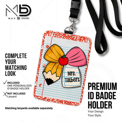 Personalized ID Badge Holder | Cutie Bow • Red Composition • Paper | Custom Name