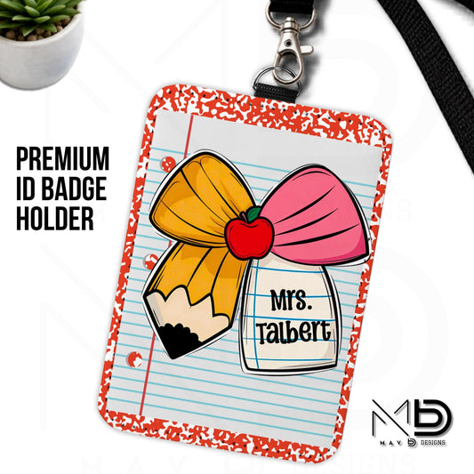 Personalized ID Badge Holder | Cutie Bow • Red Composition • Paper | Custom Name