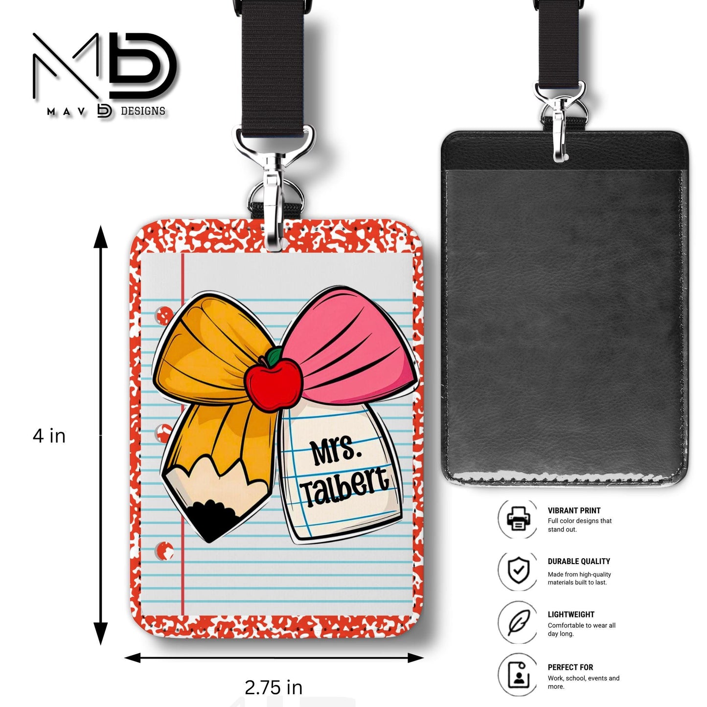 Personalized ID Badge Holder | Cutie Bow • Red Composition • Paper | Custom Name