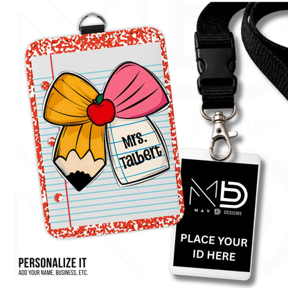 Personalized ID Badge Holder | Cutie Bow • Red Composition • Paper | Custom Name