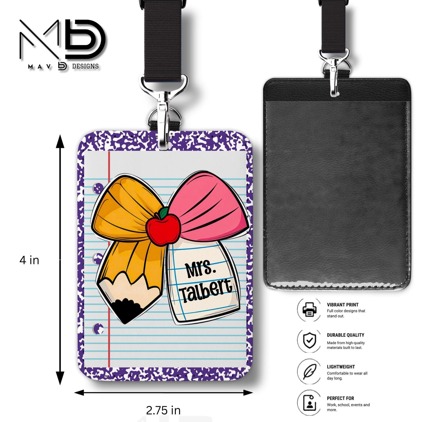 Personalized ID Badge Holder | Cutie Bow • Purple Composition • Paper | Custom Name