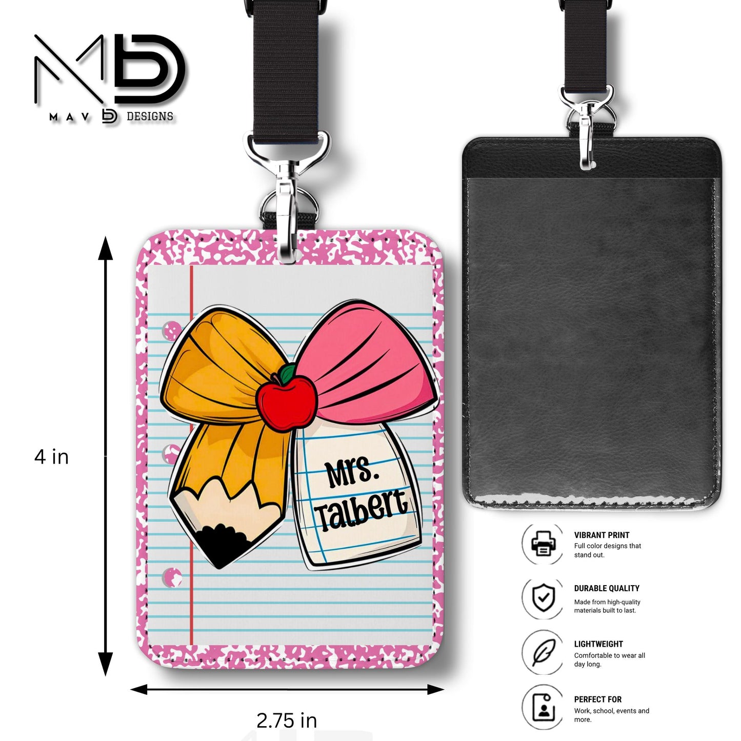 Personalized ID Badge Holder | Cutie Bow • Pink Composition • Paper | Custom Name