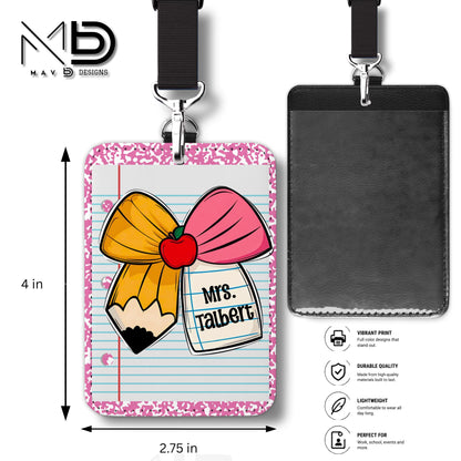 Personalized ID Badge Holder | Cutie Bow • Pink Composition • Paper | Custom Name