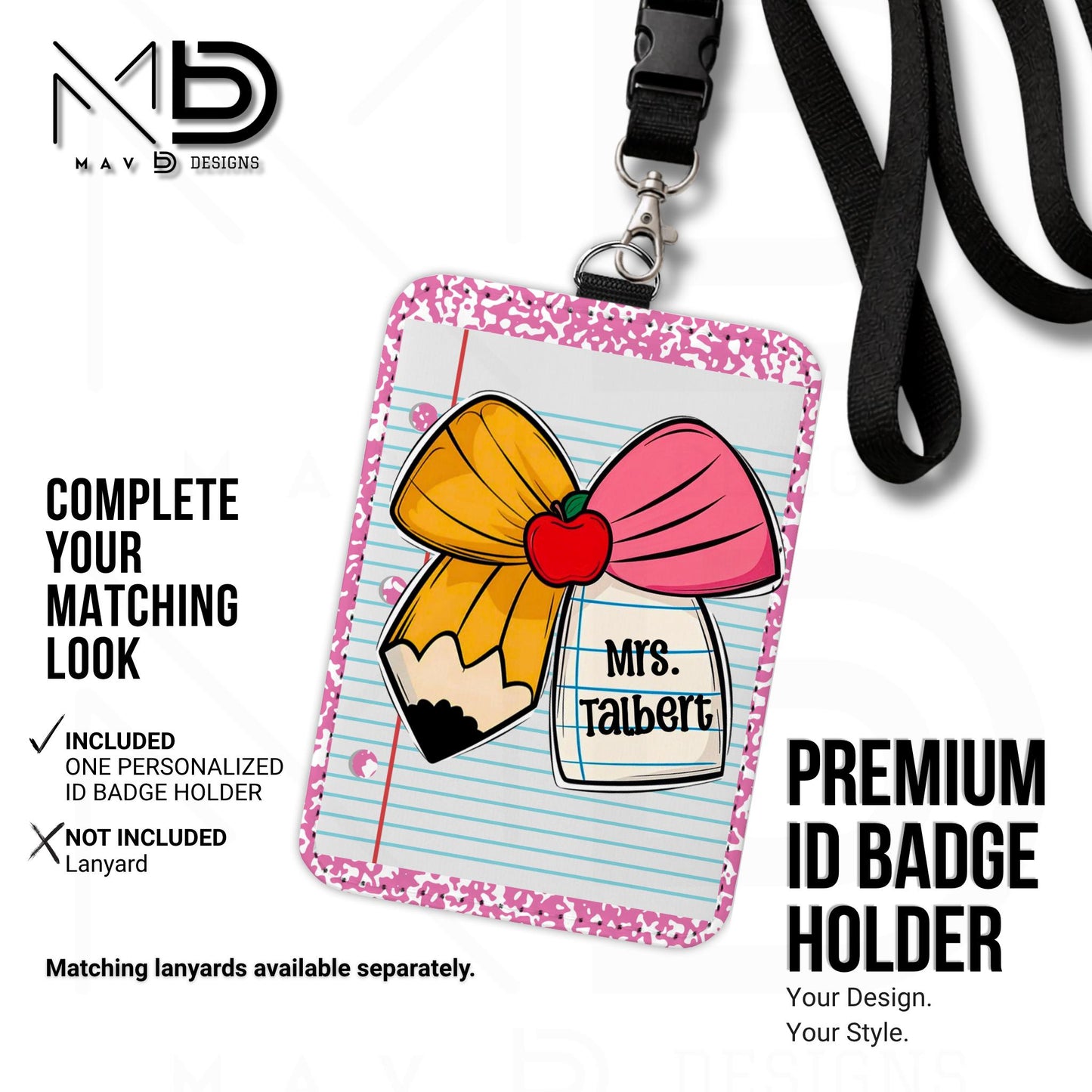Personalized ID Badge Holder | Cutie Bow • Pink Composition • Paper | Custom Name