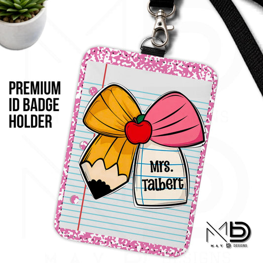 Personalized ID Badge Holder | Cutie Bow • Pink Composition • Paper | Custom Name