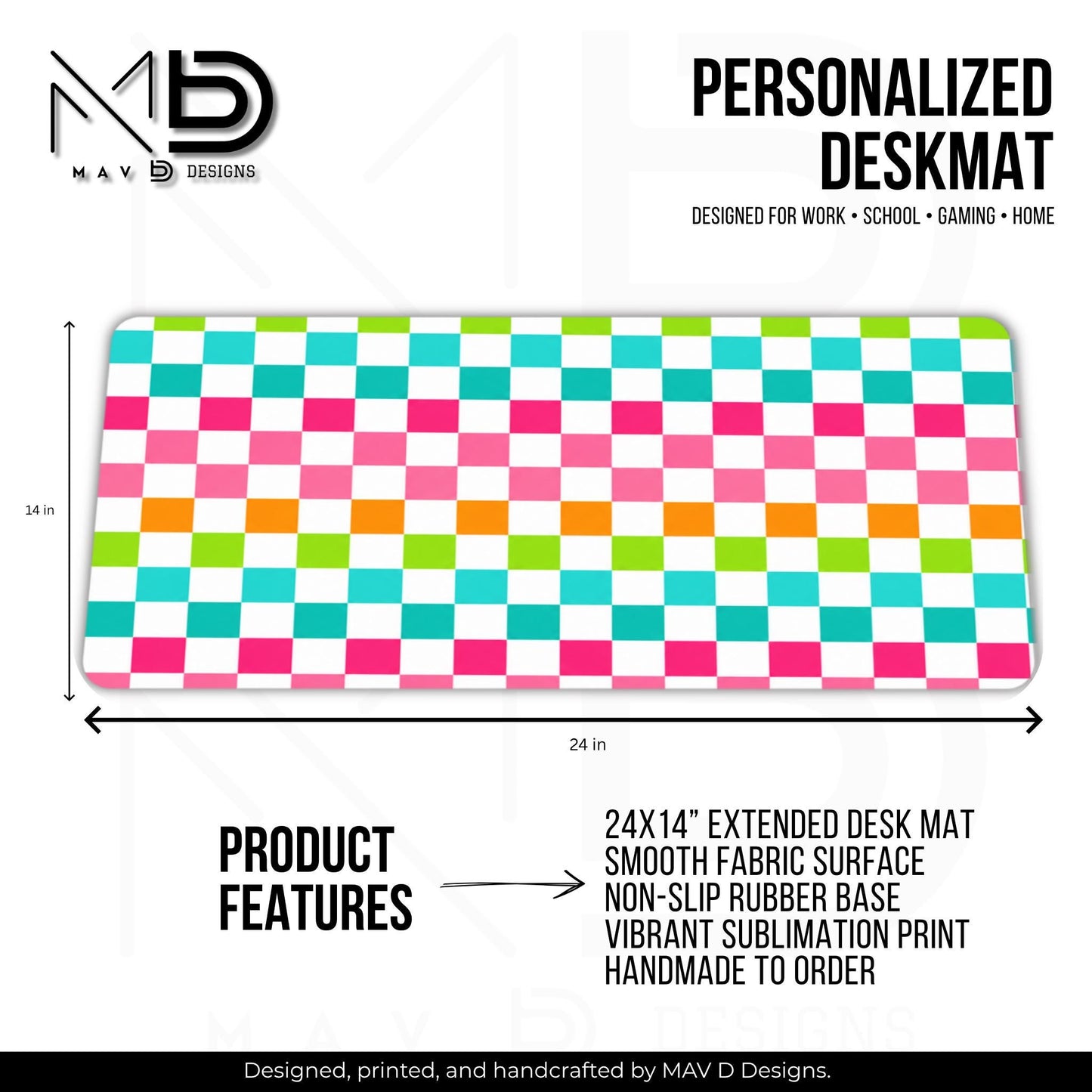 Personalized Deskmat | Bright Colorblock Checkered
